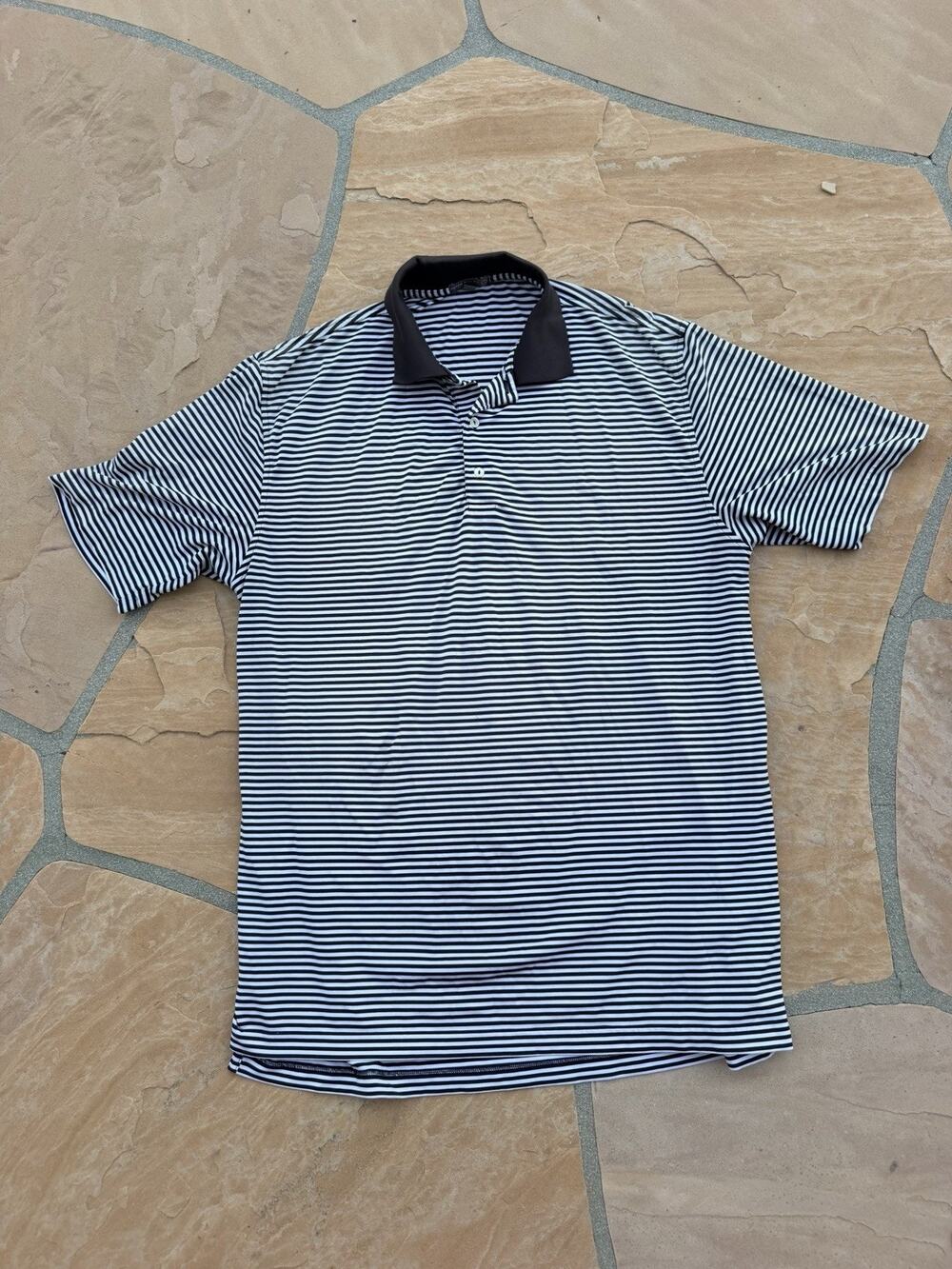 Peter Millar Summer Comfort Mens Large Brown Striped Polo Shirt Performance